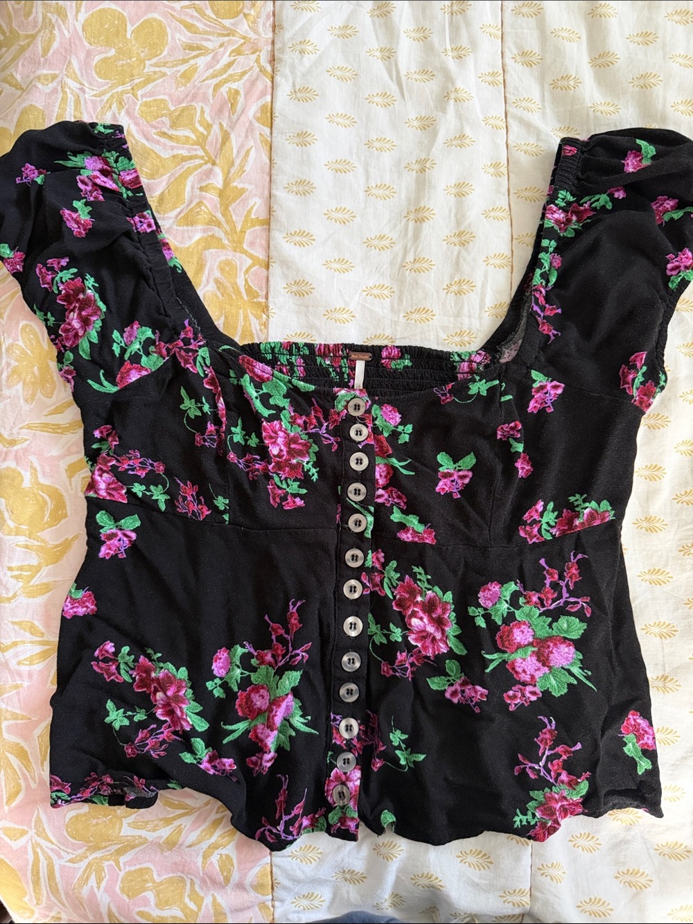 Black Floral Free People Blouse - Picture 2 of 7